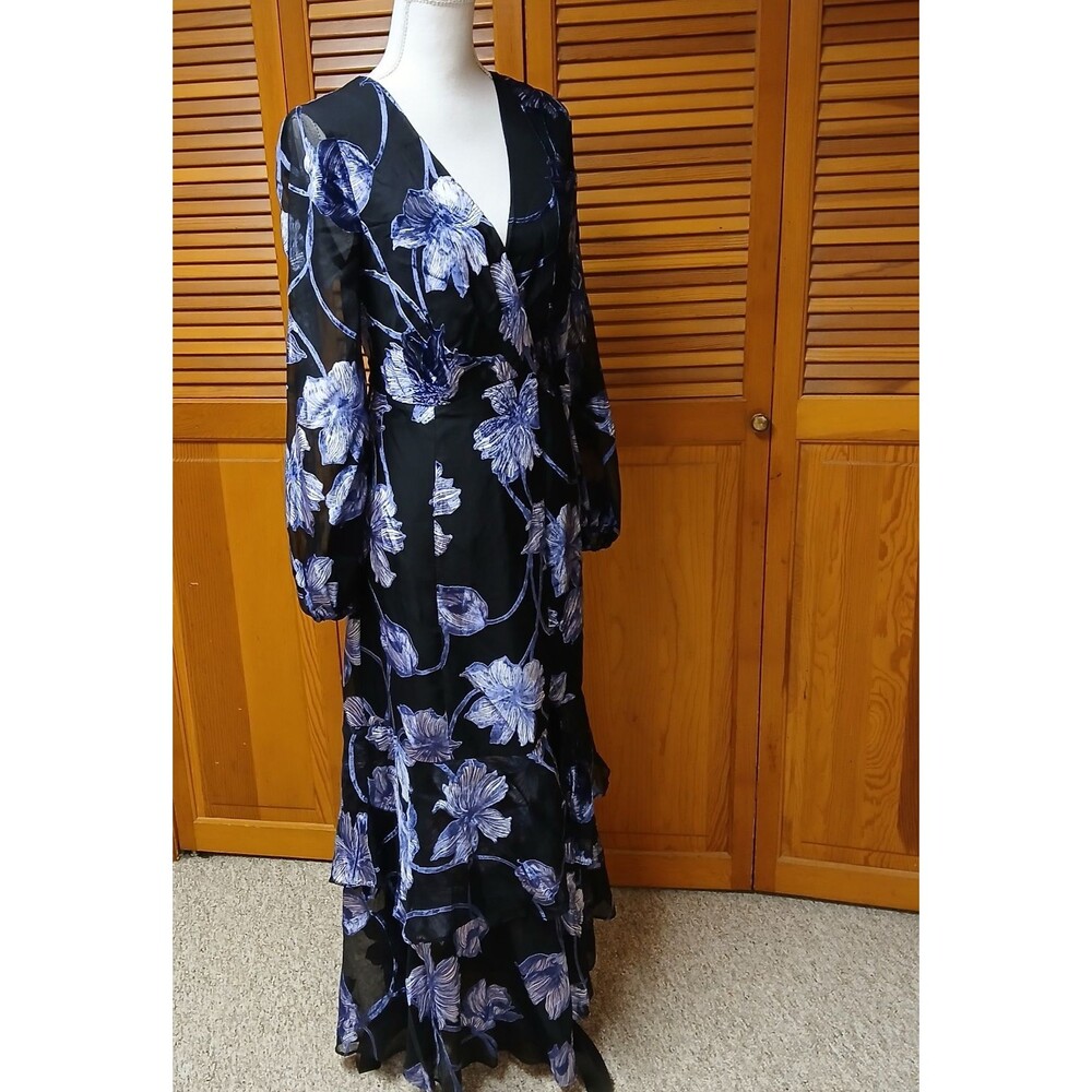 Hutch Genevieve Women's Blue Black Maxi Party Cocktail Wrap Dress Size XS 11492 - Picture 7 of 16